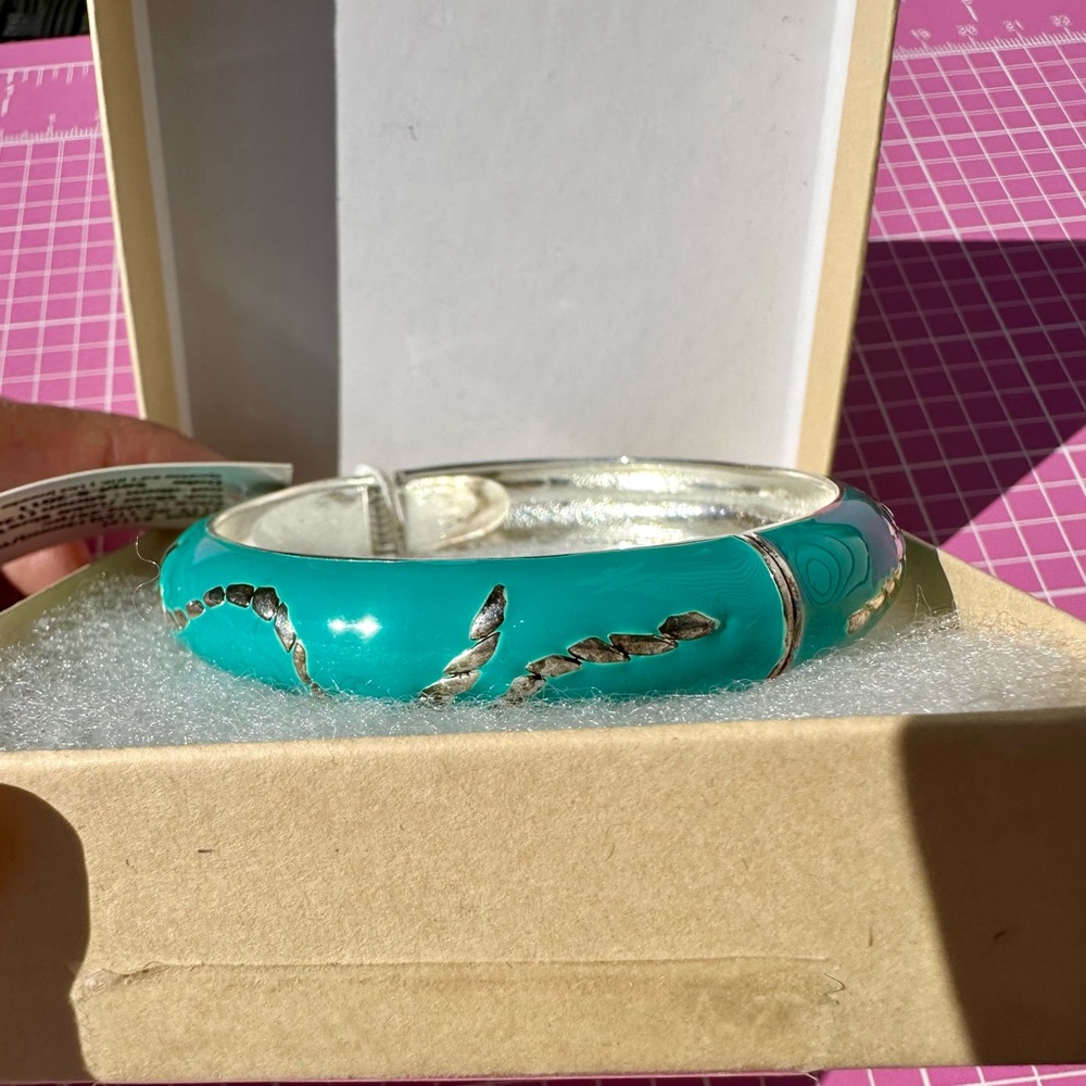 Natasha sky blue Bangle Bracelet silver embroidered accents
